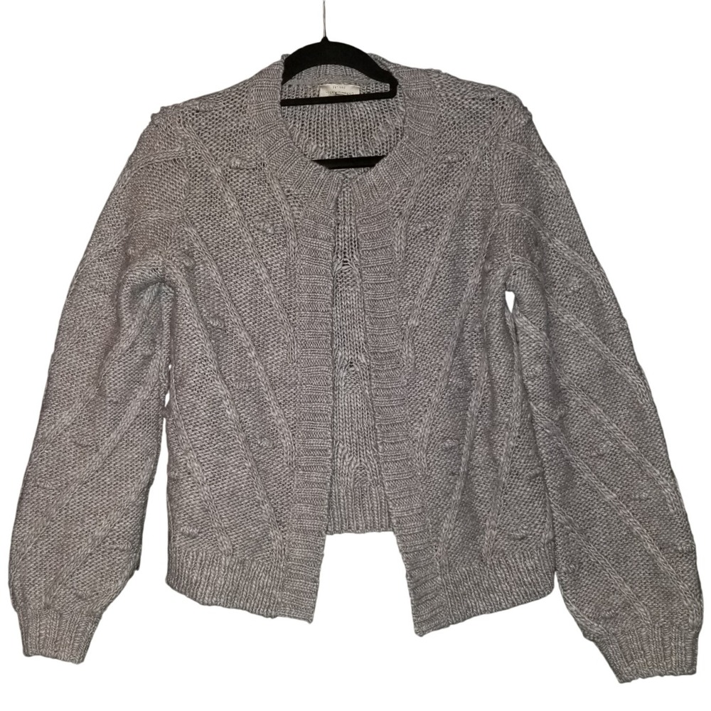 Lucky Brand Womens Venice Cardigan Sweater XS Wool Blend Light Gray Chunky Knit